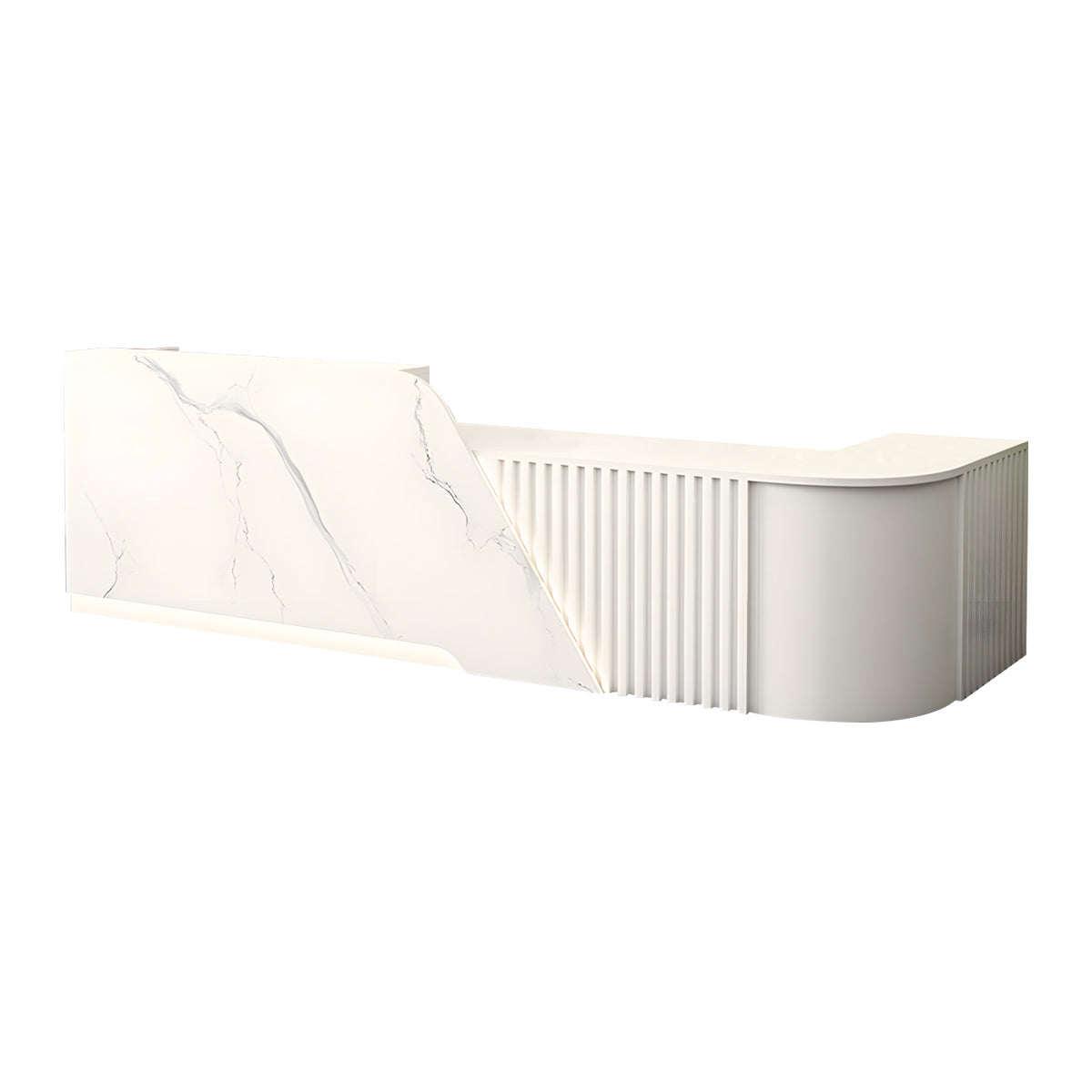 Reception Desk, White Textured + White Corner on the Left, White Textured + White finish, L63" x W24" x H39", for reception area or front office,...