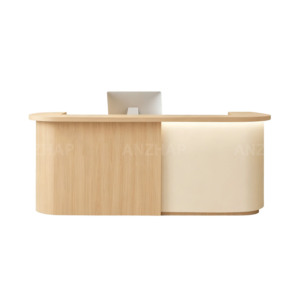 Modern Two-Tone Reception Desk with LED Accent Lighting & Storage for Front Desk Areas