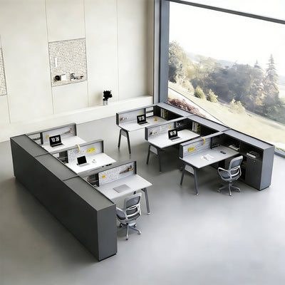 Sleek Office Desk with Integrated Power, Storage & Pegboard