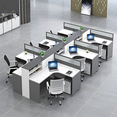 Modern L-Shaped Office Desk with Integrated Shelving & Partition Panels