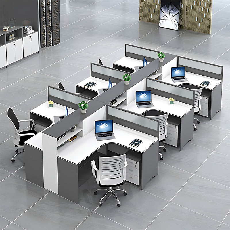 Modern L-Shaped Office Desk with Integrated Shelving & Partition Panels