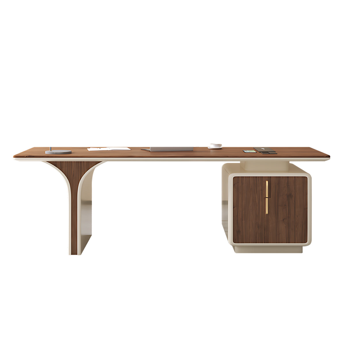 Sleek Walnut Office Desk with Cable Box Minimalist Design