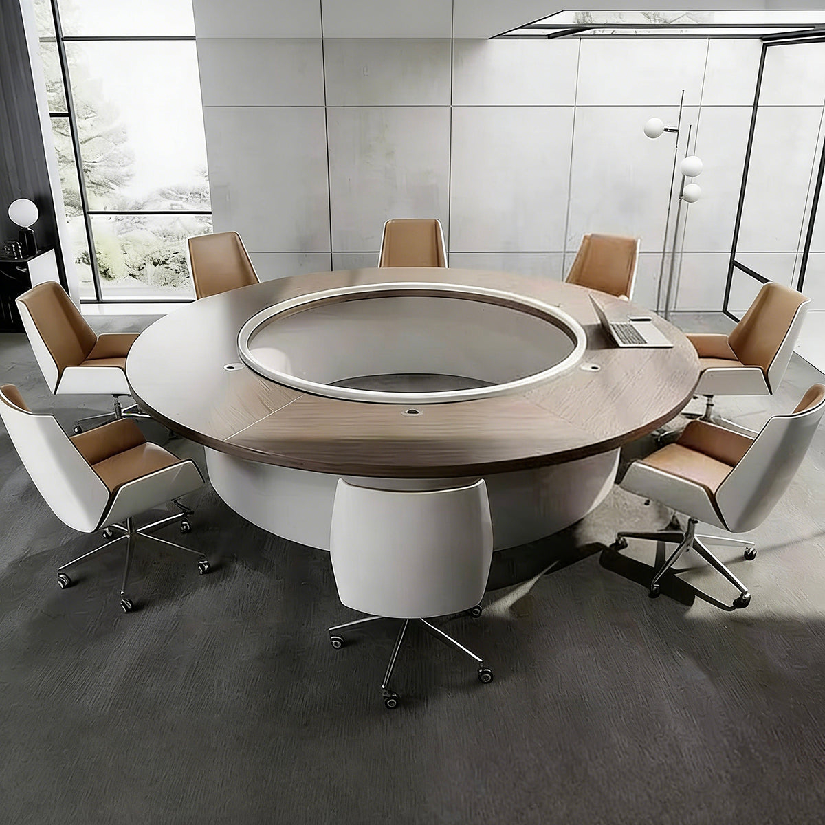 Round Conference Table with Cable Ports for Collaboration Space