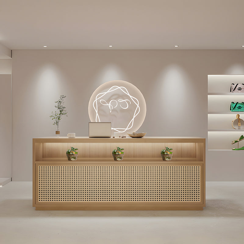 Sleek Reception Desk with Display Compartment for Modern Office Spaces