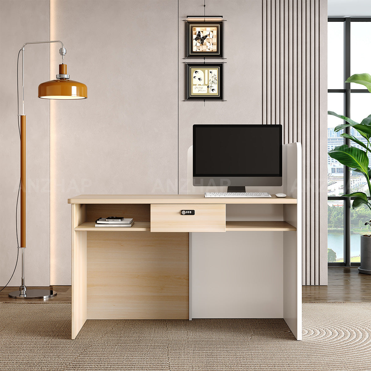 Elegant Reception Desk with Cable Management and Secure Storage for Offices（Stock Items）