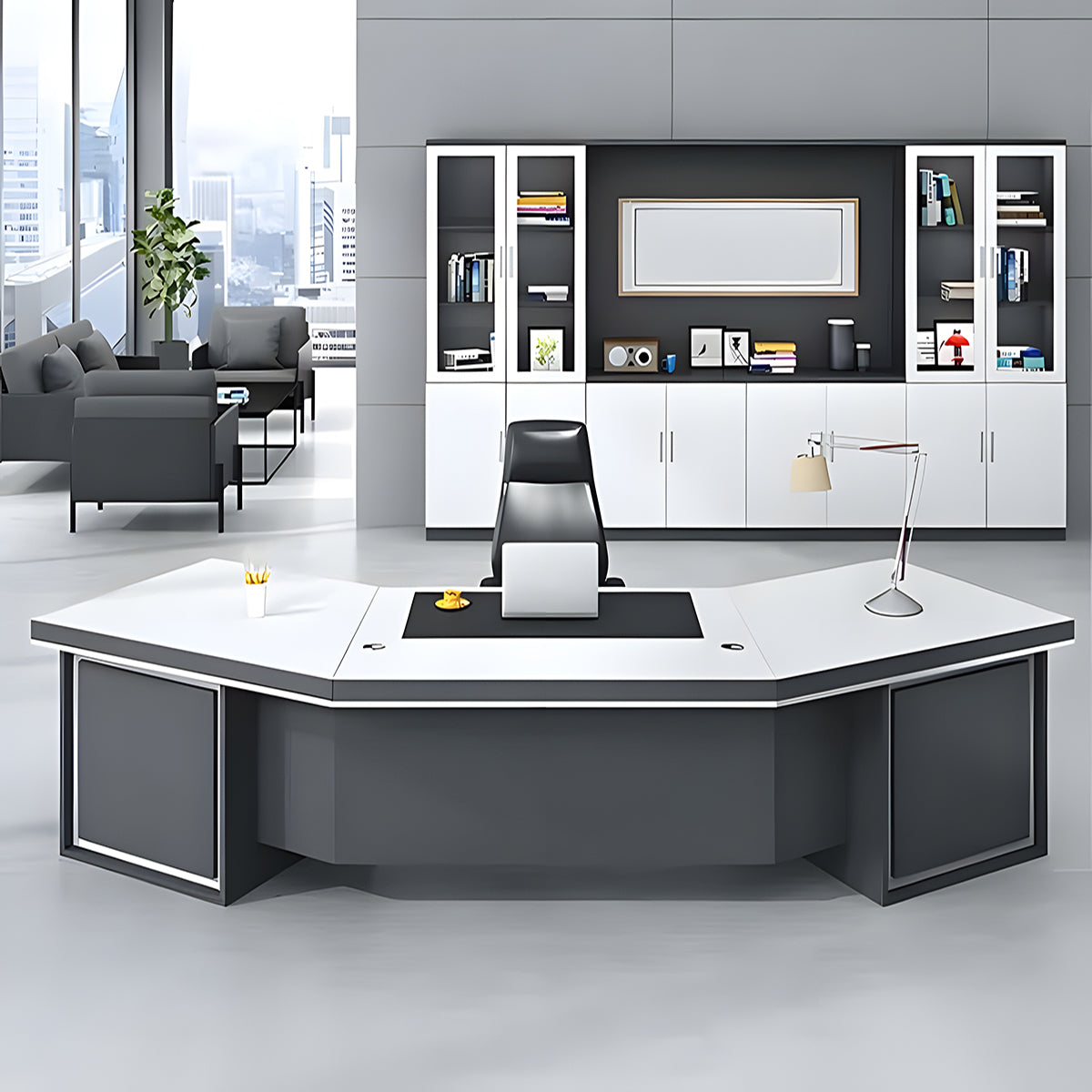 Wrap-around Modern Executive Desk with Two-tone Design