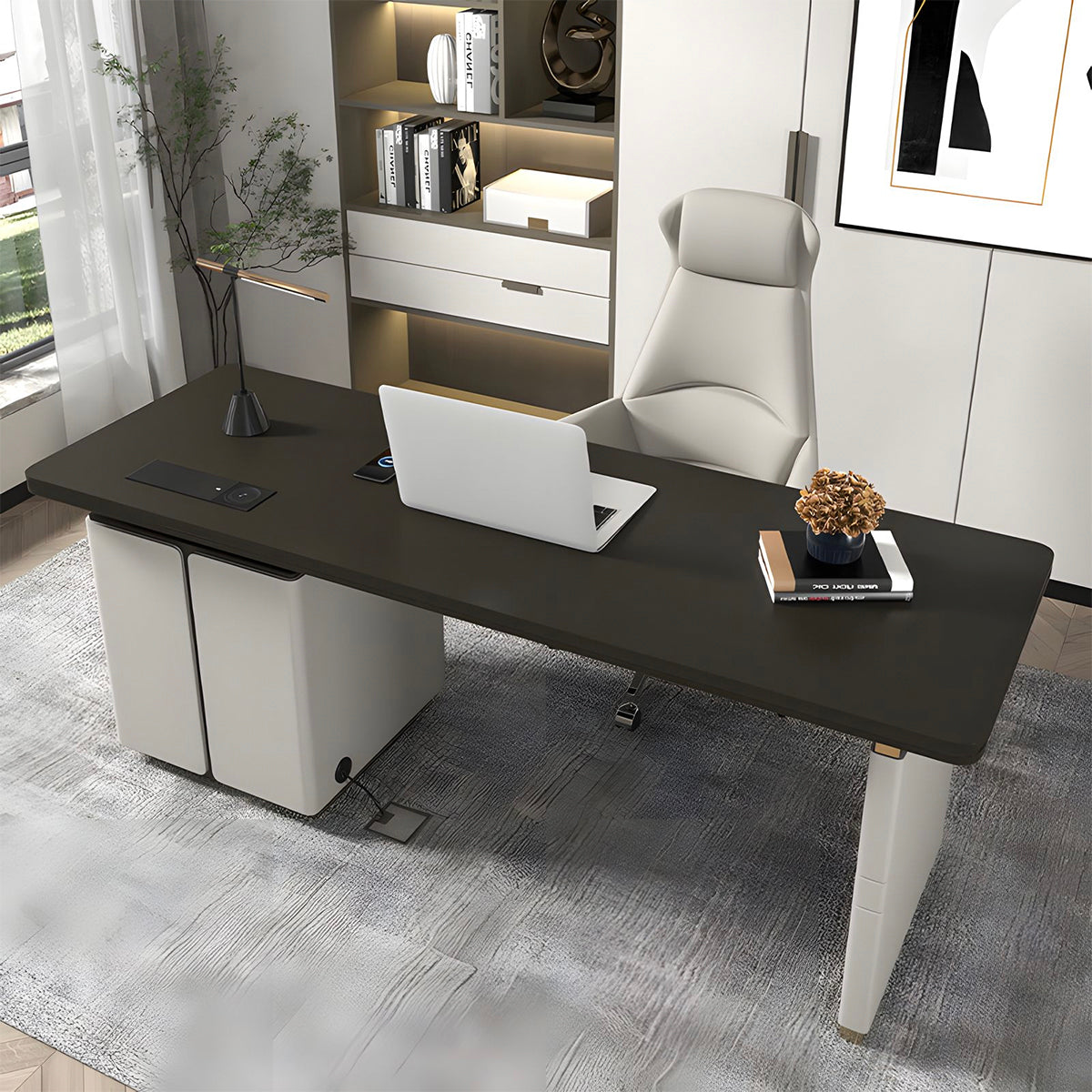 Stylish Office Desk with Rounded Corners and Under-Desk Grommet for Office