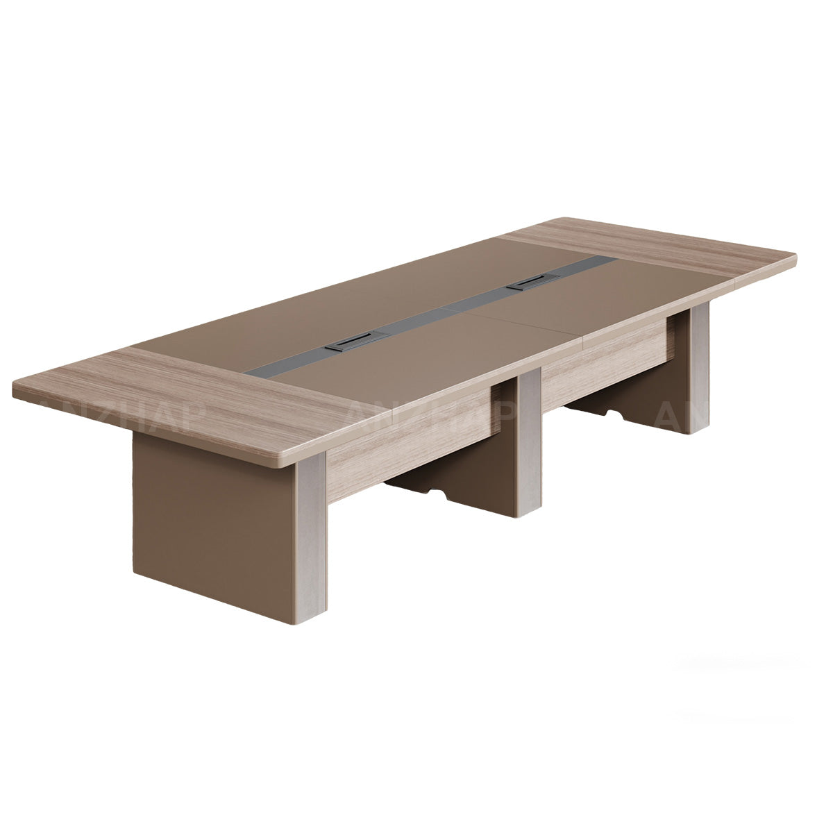 Modern Rectangular Conference Table with Wooden Base