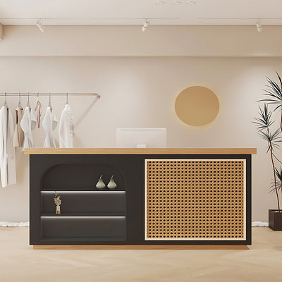 Modern Reception Desk-2, main product view, Natural Style Minimalist Rattan Reception Table finish, for reception area or front office, commercial...