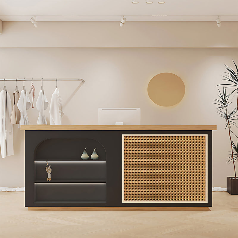 Modern Reception Desk-2, main product view, Natural Style Minimalist Rattan Reception Table finish, for reception area or front office, commercial...