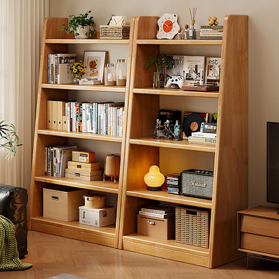Minimalist Pine Wood Bookshelf Modern Storage Stable Design Trapezoidal