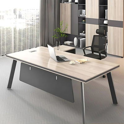 Minimalist Modern Natural-Colored Executive Desk with Gray Privacy Panel Design（East Coast）