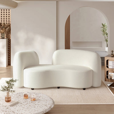Modern Nordic Curved White Fabric Sofa with Padded Backrest and Wood Frame（Stock Items）