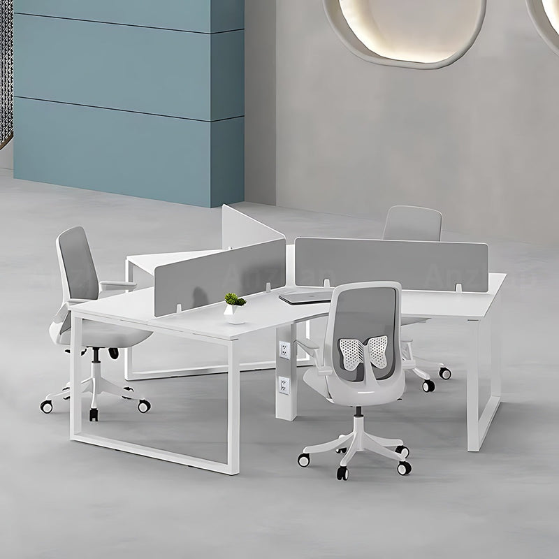 Minimalist Practical Gray and White Employee Desk with Privacy Panel and Sturdy Legs