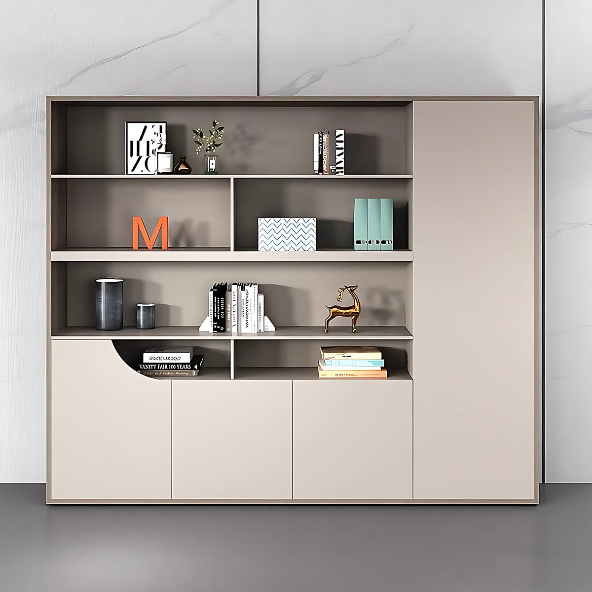 Minimalist Modern Storage Cabinet with Open and Closed Compartments