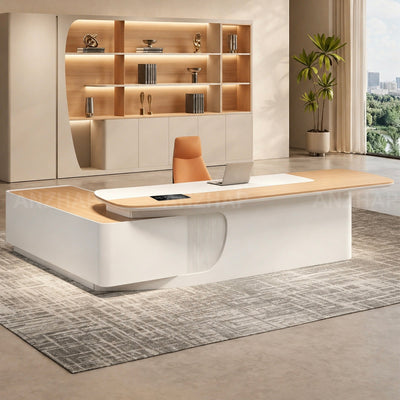 Executive Desk with Built-In Power Hub, Side Storage Cabinet & Modesty Panel