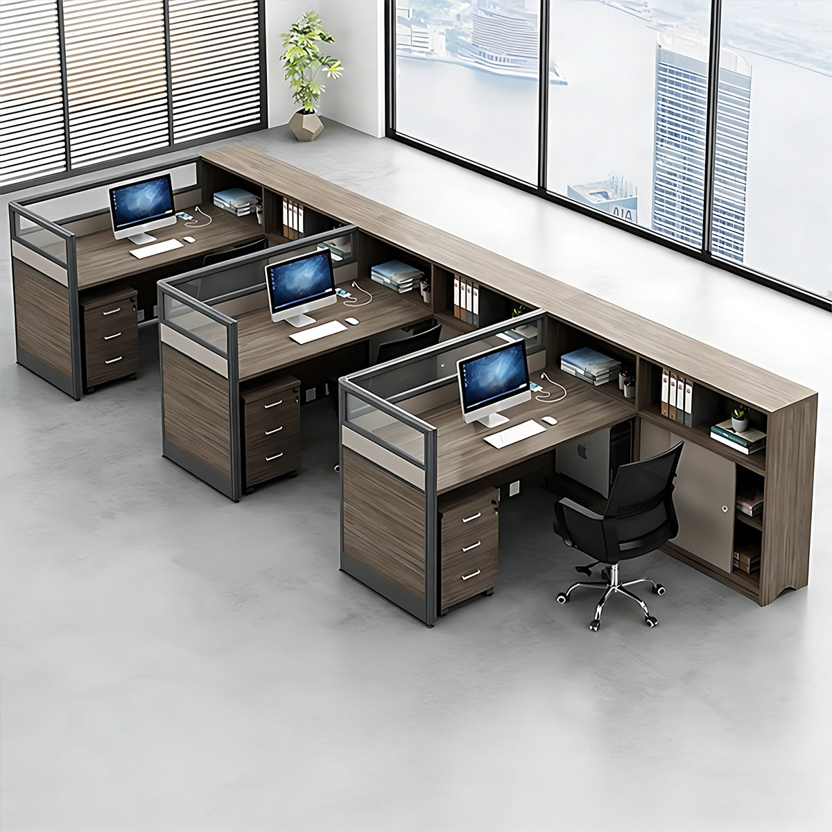 Stylish Low-Emission Office Desk with Privacy Screen for Cubicle Workspaces