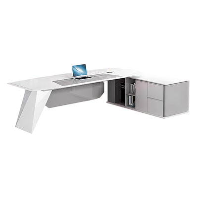 Sleek White Lacquer Executive Desk