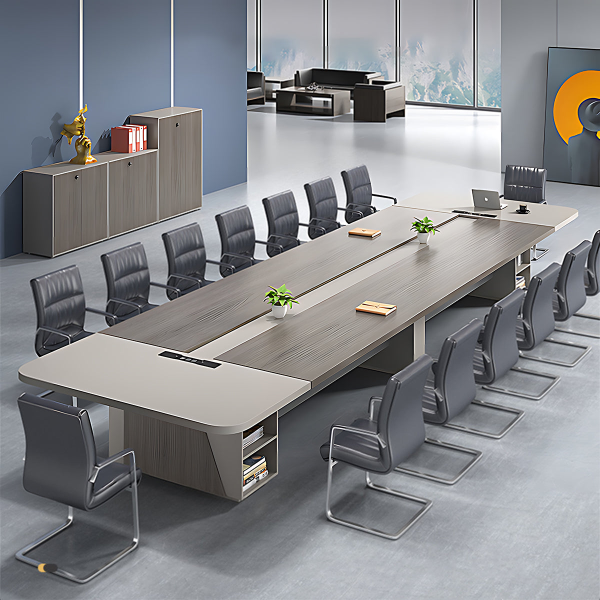 Contemporary Stylish Rectangular Conference Table with Sturdy Base Design