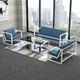 Modern Iron Office Three Seater Sofa in White and Blue