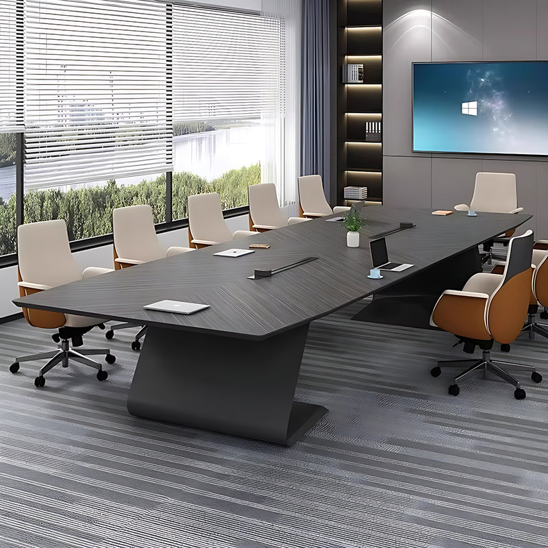 Premium Stylish Gray Conference Table with Track Power Outlet and Elegant Sturdy Legs