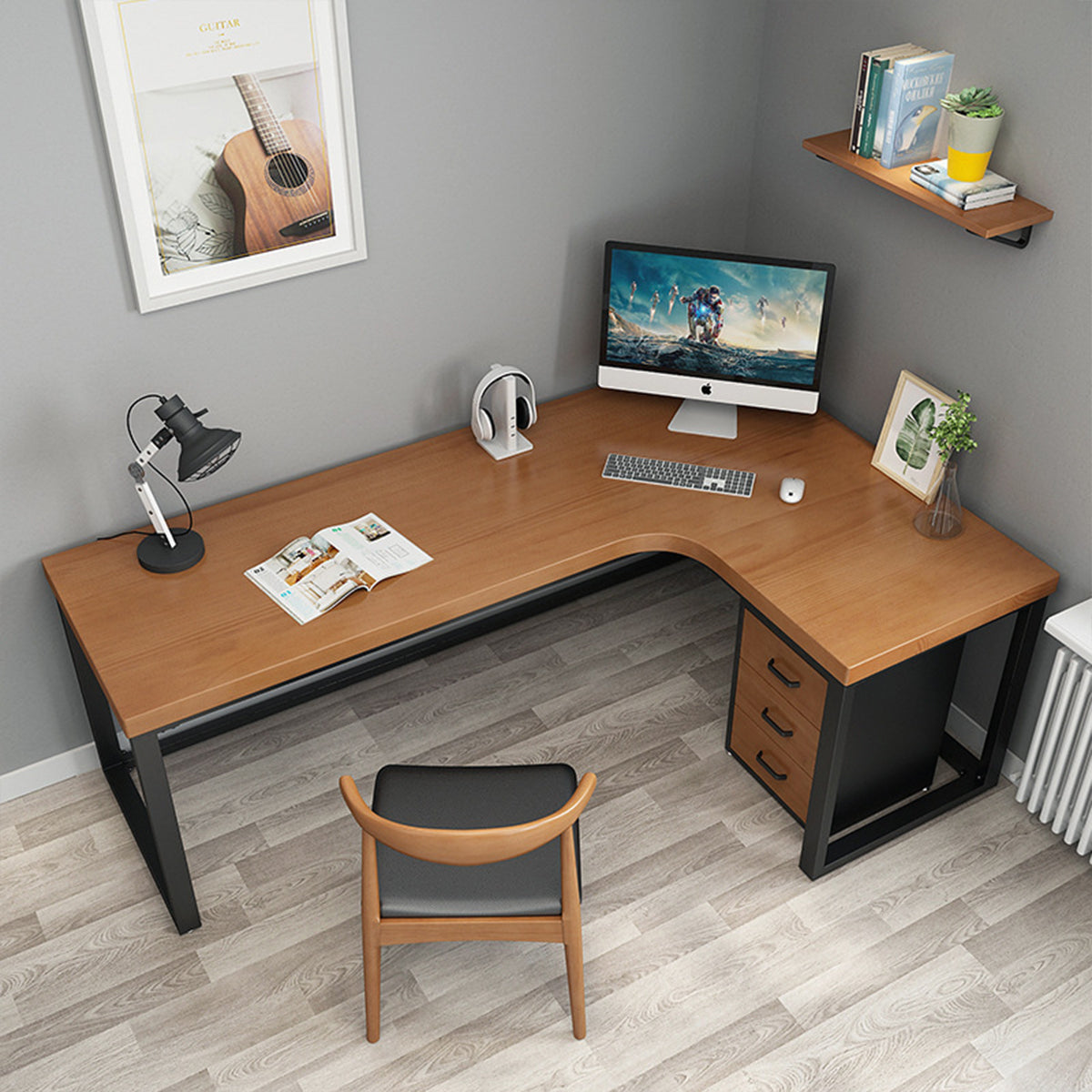 Modern L-Shaped Office Desk with Adjustable Feet and Cable Management