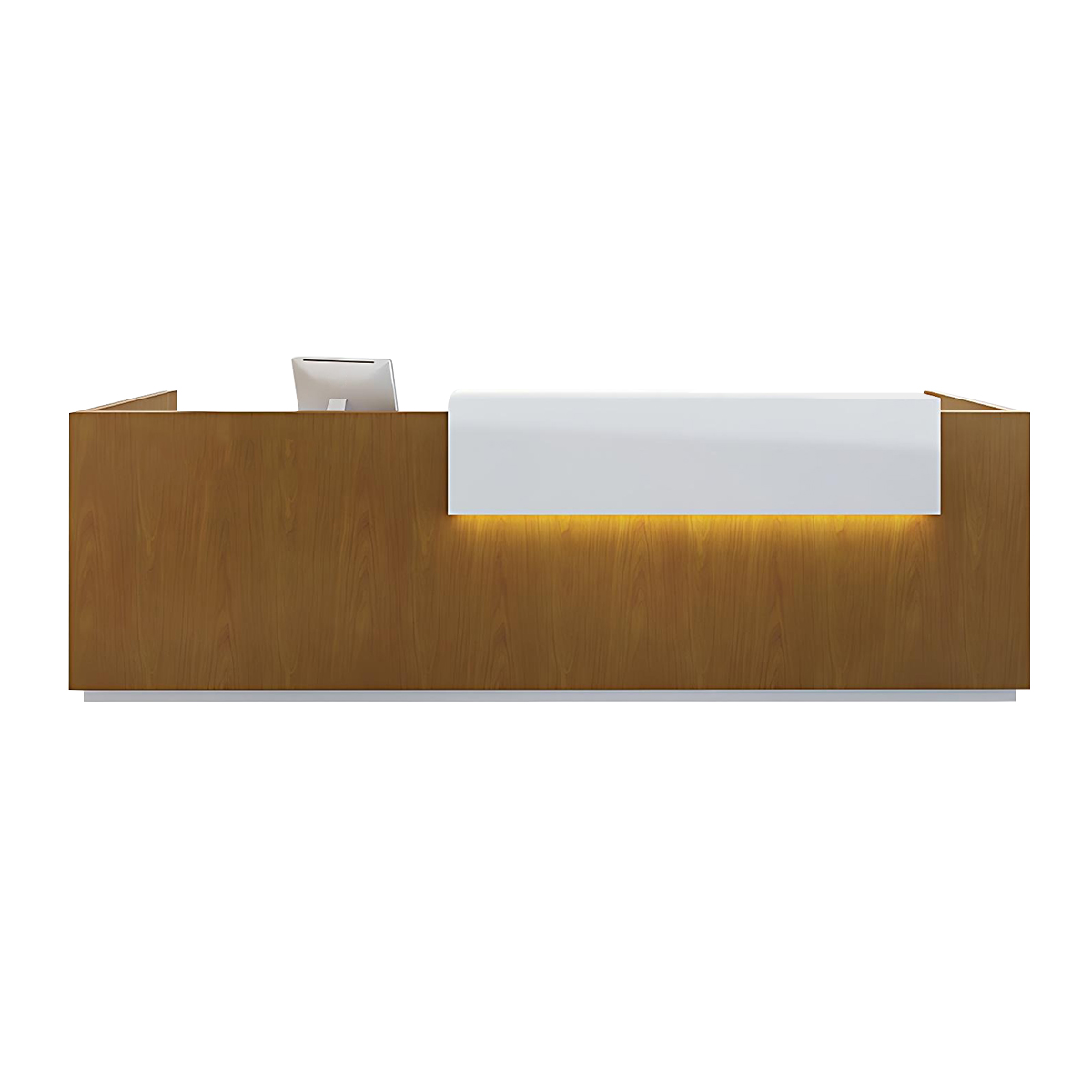 Luxury Modern Reception Desk Wood Veneer Lacquer LED Lighting Storage