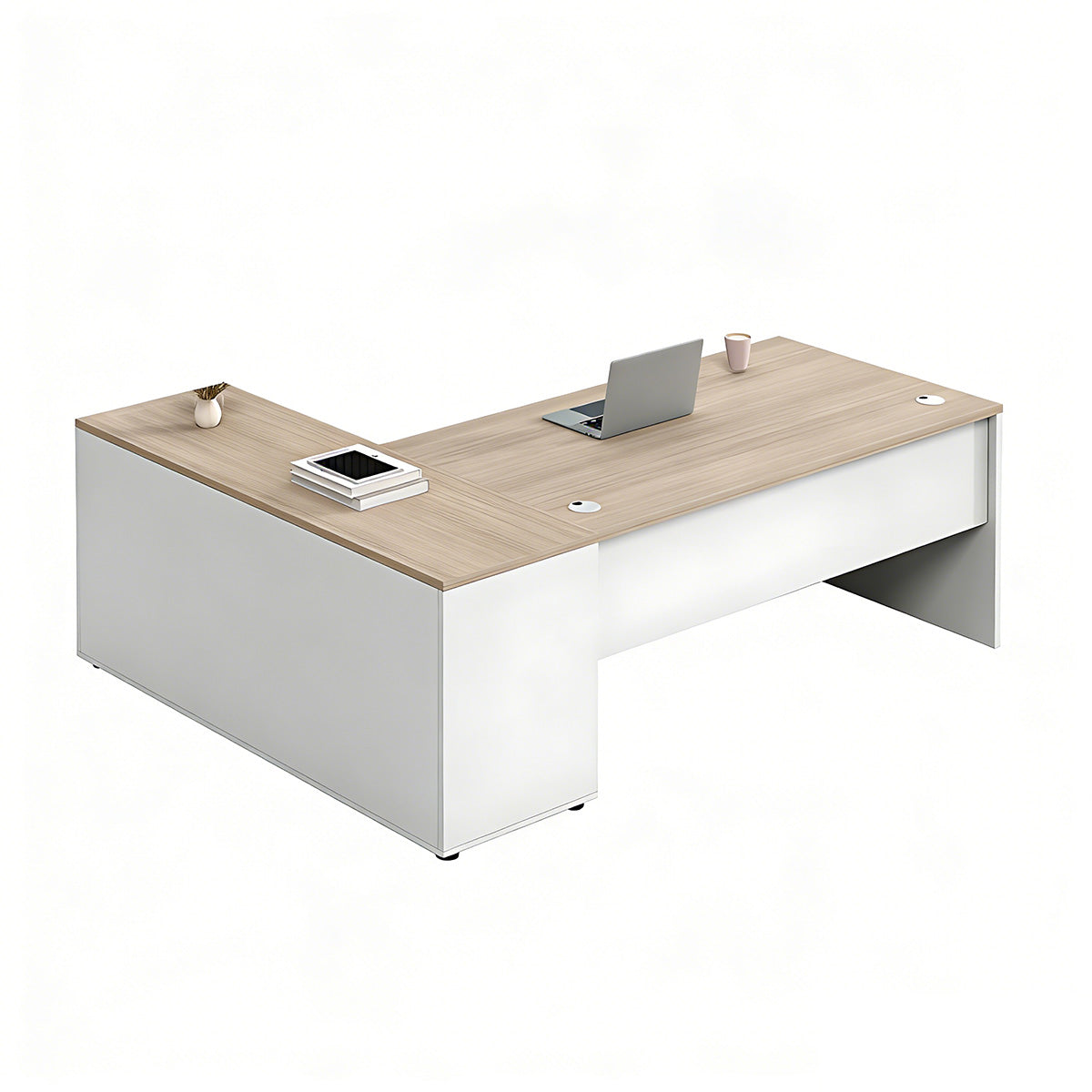 Minimalist Office Desk with Built-In Outlets, Ample Storage, and Privacy Panel