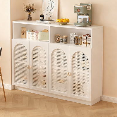 Modern Rattan Buffet Sideboard with Adjustable Shelves and Cabinet Storage