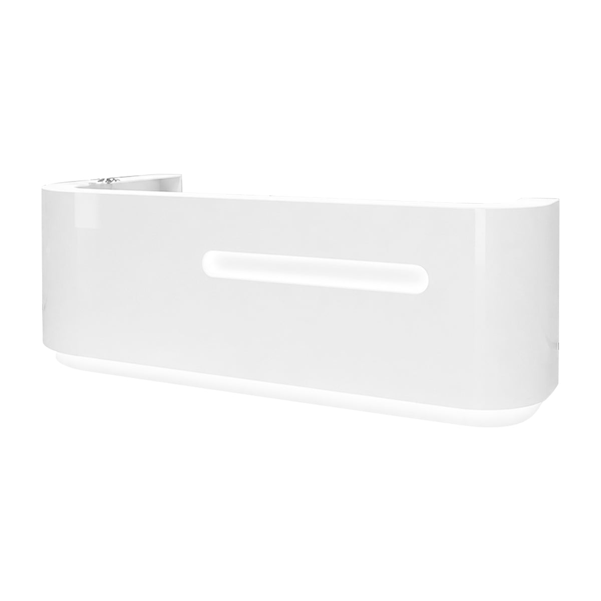 Modern High-Gloss Reception Desk with LED Accent Lighting and Lockable Storage