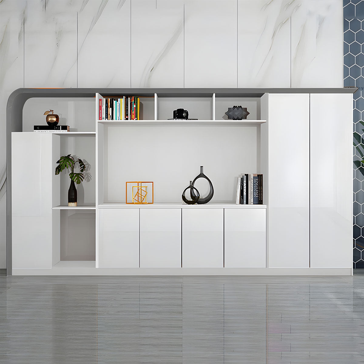 Stylish High-Gloss Storage Cabinet with Moisture-Resistant Base for Office