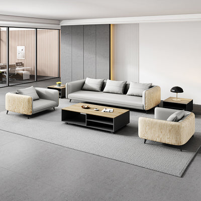 Modern Business Reception and Negotiation Wood Grain Leather Sofa in Gray Color