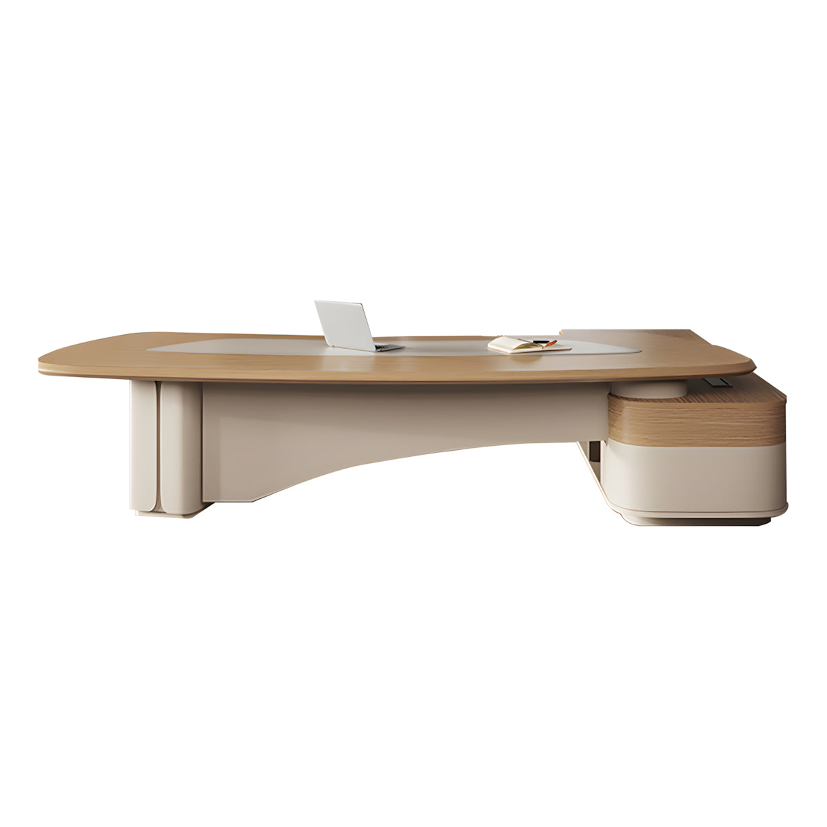 Modern Minimalist L-Shaped Executive Desk 71–126 in Wide with Cable Management, Built-In Power Outlets, Lockable Drawers & Solid Wood