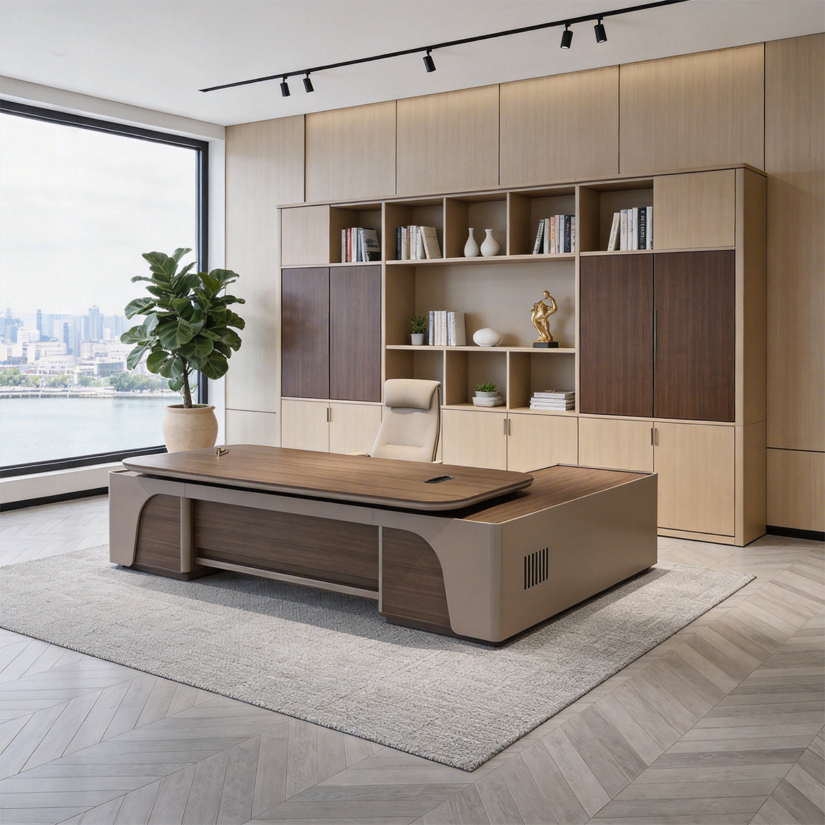 Durable Executive Desk with LED Lighting & Multi-Function Storage