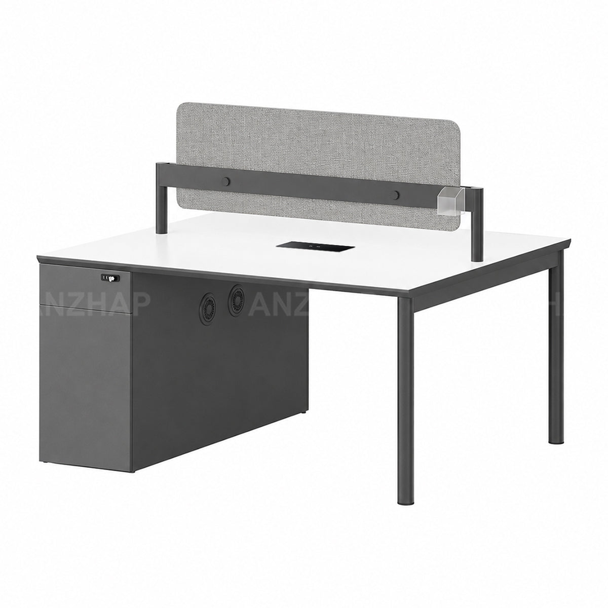 Collaborative Office Desk With Privacy Panels, Power Outlet & Side Storage