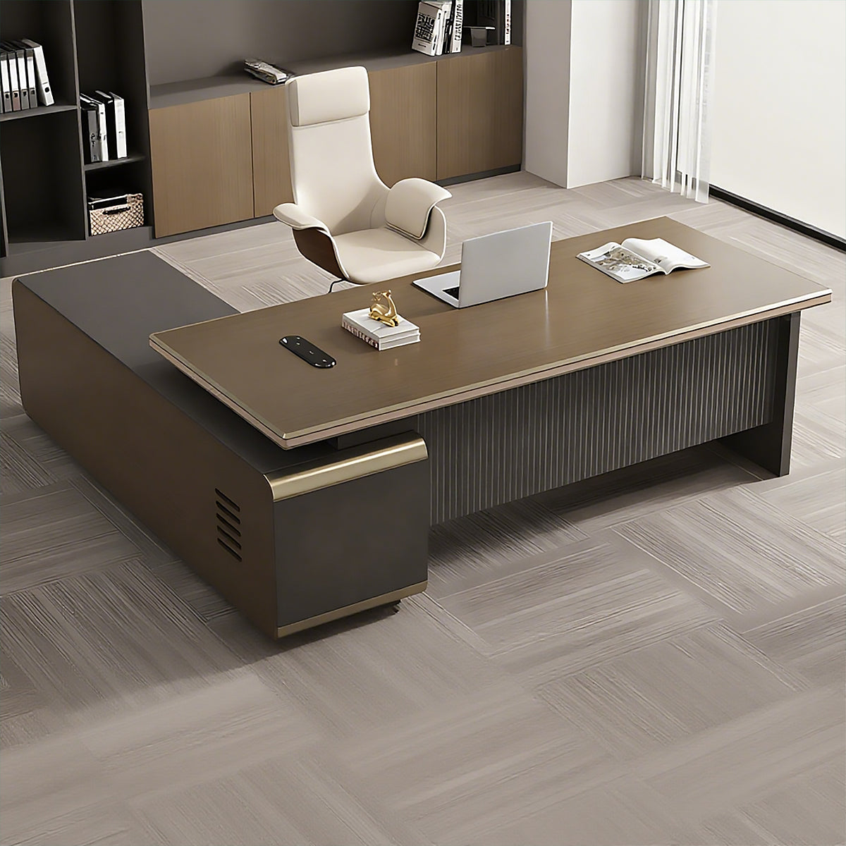 Premium Executive Office Desk with Cable Management and USB Fan, Eco-Friendly