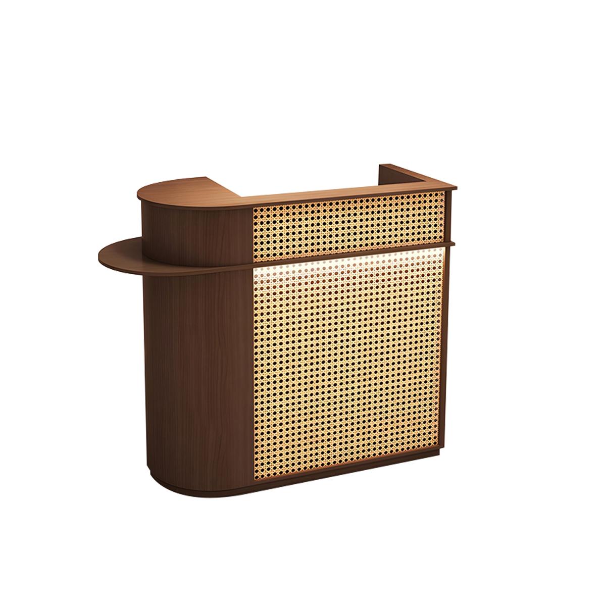 Rattan Reception Desk with LED Strip Lockable Drawer Storage High Density Board