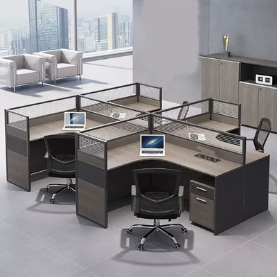 Minimalist Office Desk with Screen Partition, Four Seater
