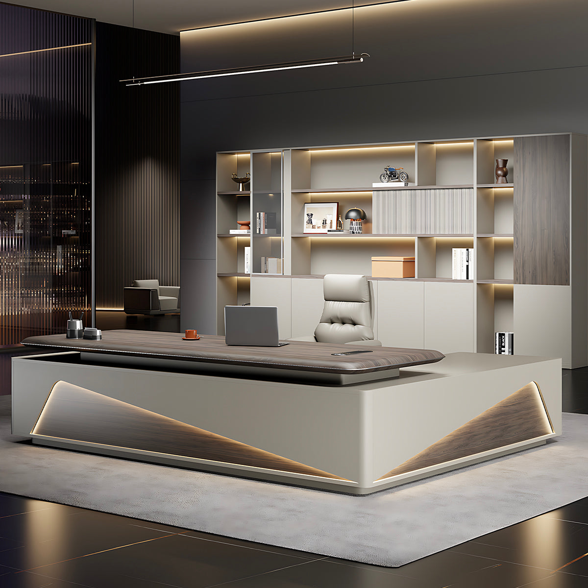 Stylish Luxury Executive Desk with Thickened Desktop and Rounded Edges