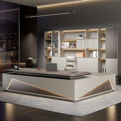 Stylish Luxury Executive Desk with Thickened Desktop and Rounded Edges