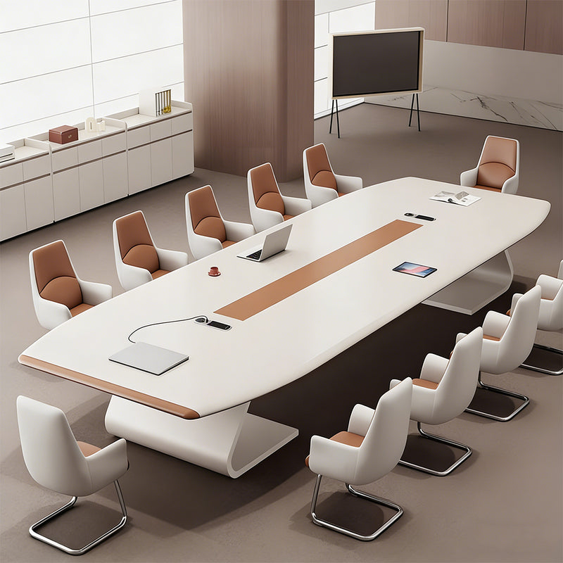 Modern Conference Table with Integrated Power Box and Wide Desktop