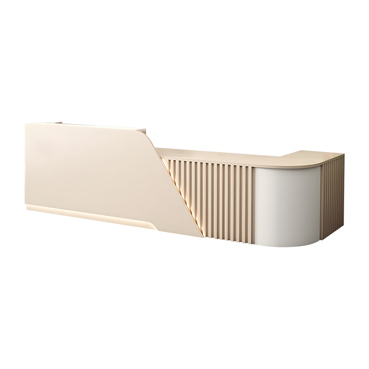 Reception Desk, Beige + Beige Corner on the Left, Beige + Beige finish, L63" x W24" x H39", for reception area or front office, commercial reception...