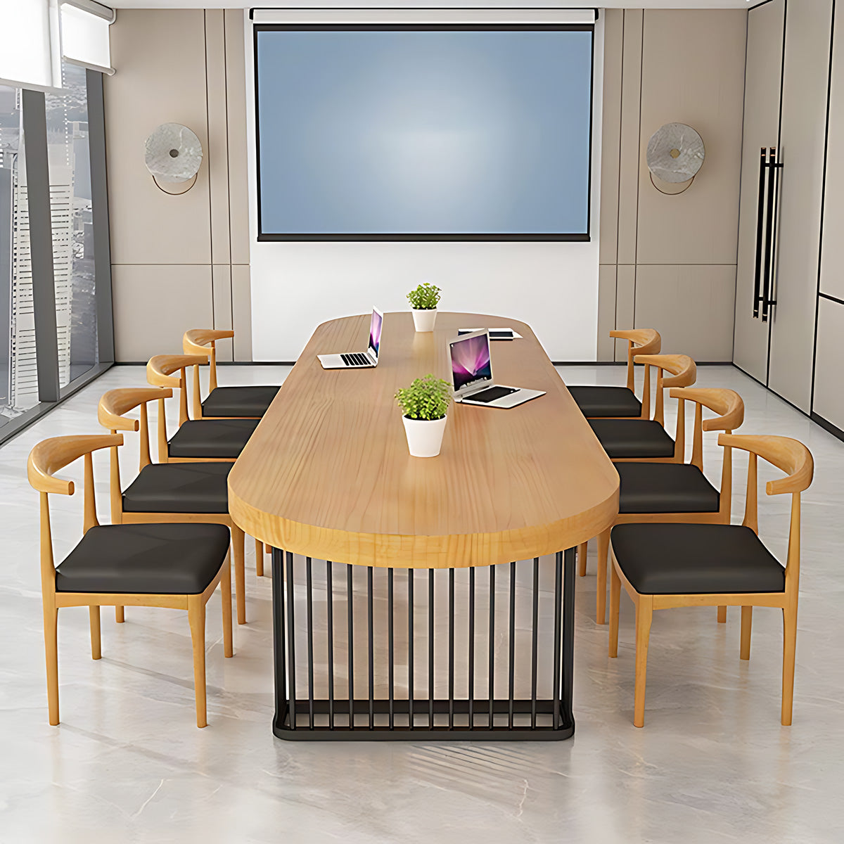 Oval Solid Wood Conference Table Simple Modern Log Long Table