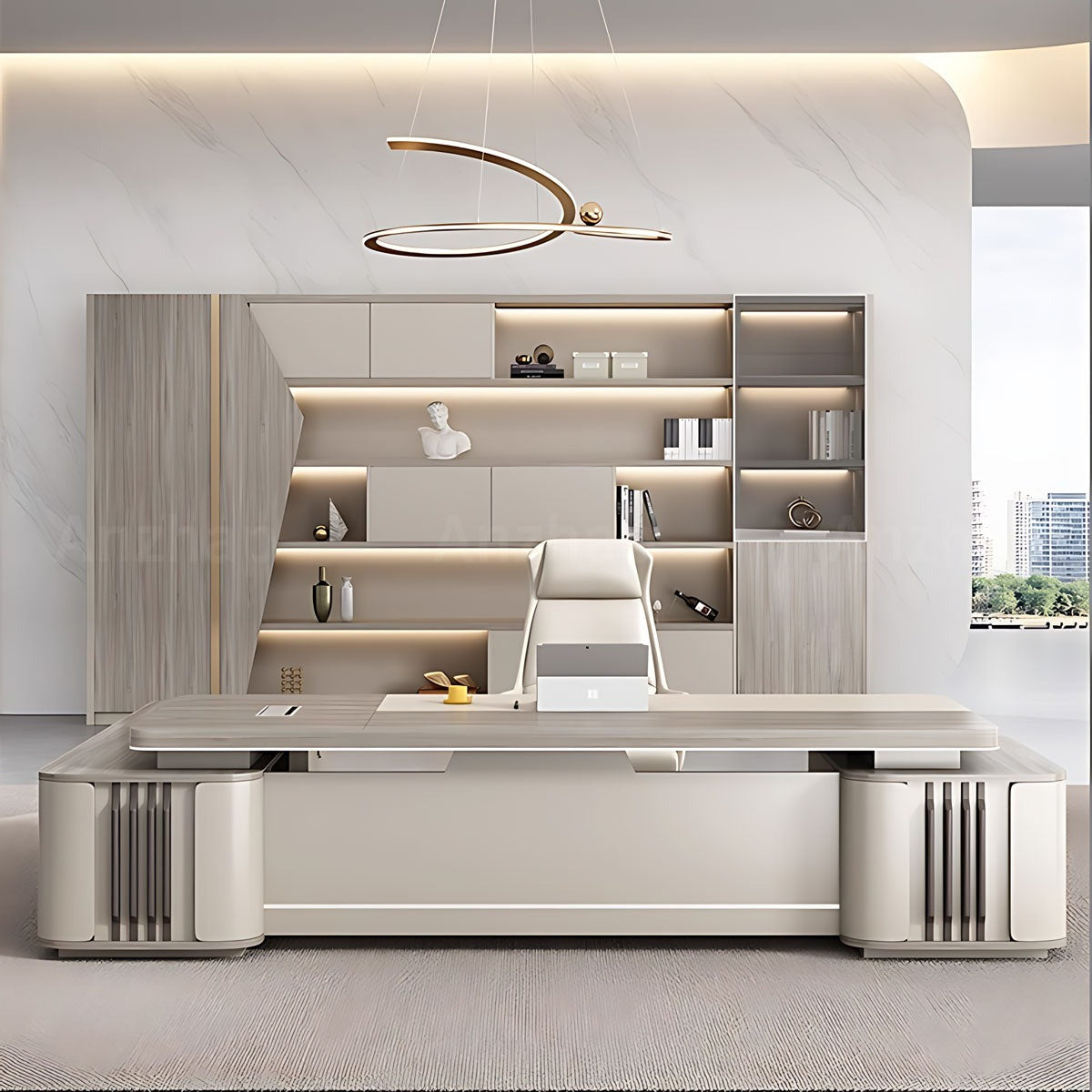 Elegant Stylish Executive Desk with Large Side Cabinet and Ventilation Holes