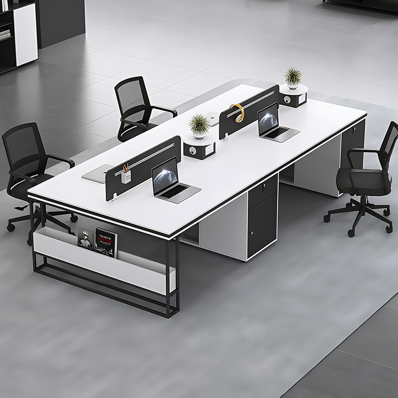 Stylish Multi-Functional Black and White Cubicle Desk with Sturdy Steel Frame Legs and Practical Privacy Panel