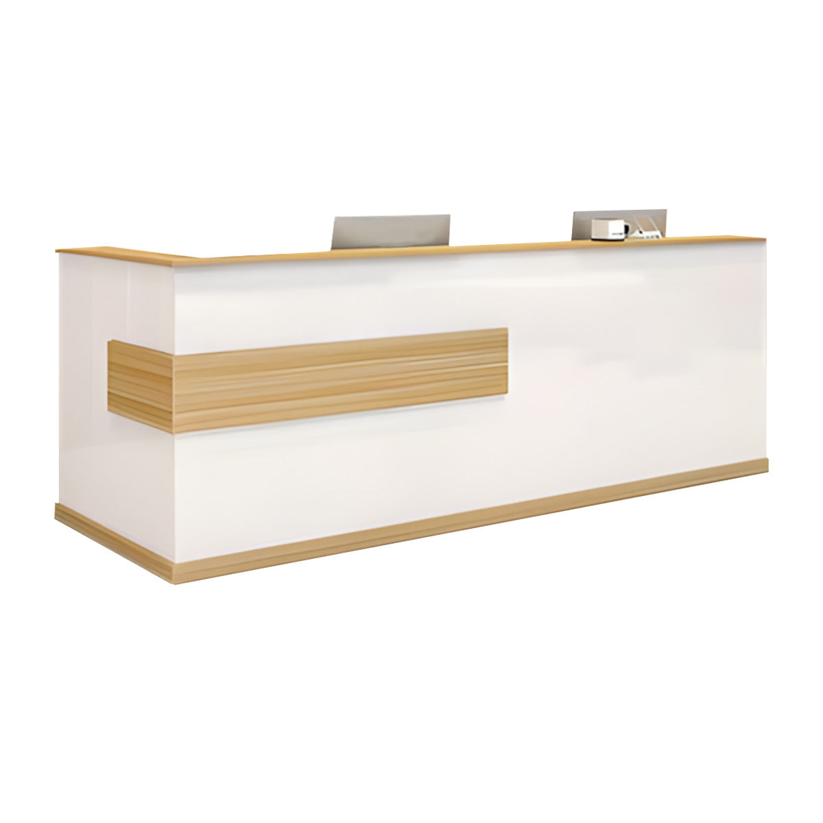 Modern Minimalist Reception Desk Cashier's Desk, Wood, White with Maple Color