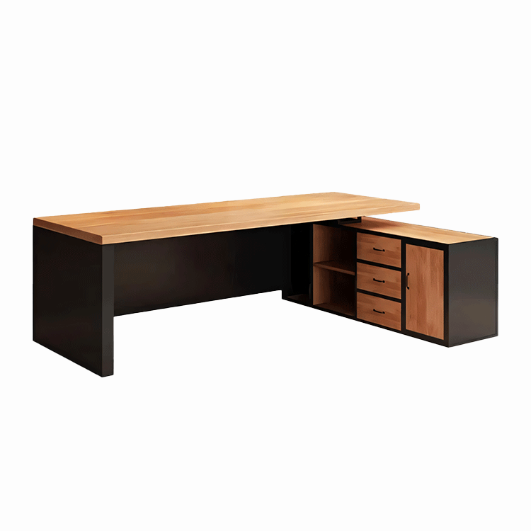 Industrial-Style Solid Wood Executive Desk