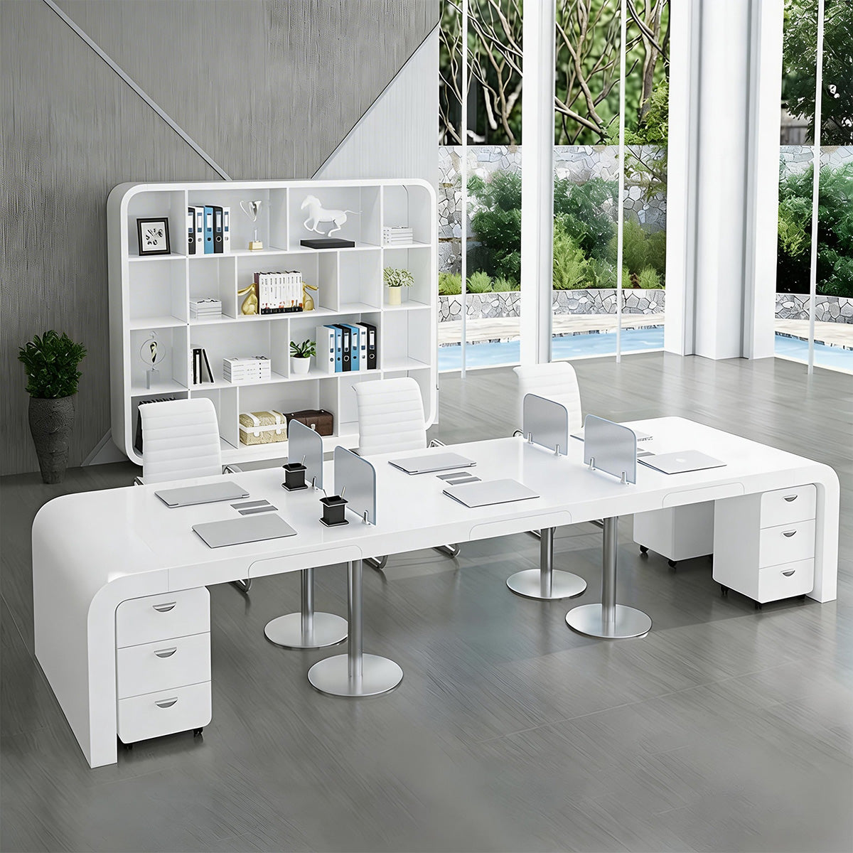 Spacious Office Desk with Thick Desktop and Mobile Drawers for Workspaces