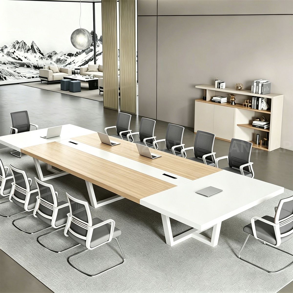 まさ　　カウンターテーブル Modern Two-Tone Conference Table with Thick Top and Hidden Cable