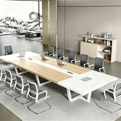 Modern Two-Tone Conference Table with Thick Top and Hidden Cable Management